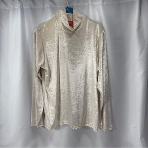 Liz Claiborne Liz & CO 1/2 Neck Fold Cream Off White Velvet Long Sleeve Top